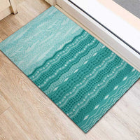 Vintage Teal Hawaiian Traditional Kapa Mix Flowers Lei Rubber Doormat