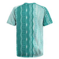 Vintage Teal Hawaiian Traditional Kapa Mix Flowers Lei Rugby Jersey