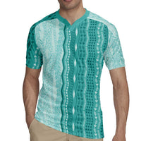 Vintage Teal Hawaiian Traditional Kapa Mix Flowers Lei Rugby Jersey