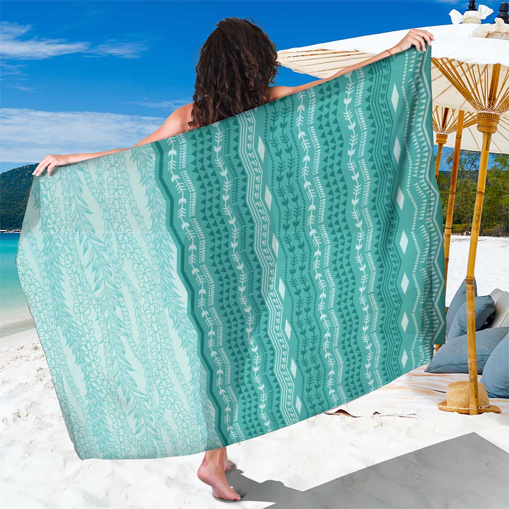 Vintage Teal Hawaiian Traditional Kapa Mix Flowers Lei Sarong