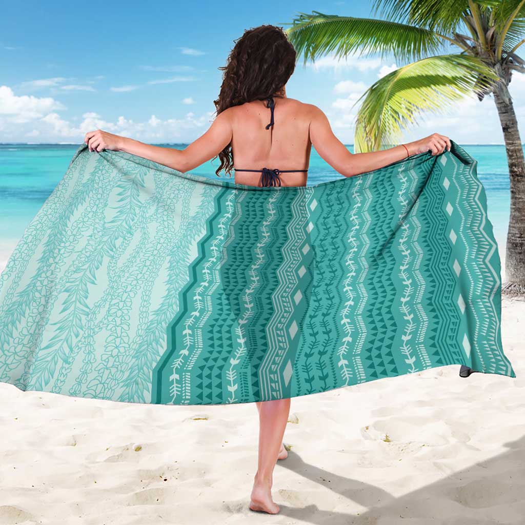 Vintage Teal Hawaiian Traditional Kapa Mix Flowers Lei Sarong