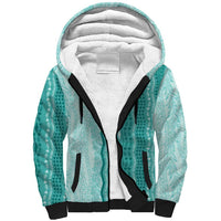 Vintage Teal Hawaiian Traditional Kapa Mix Flowers Lei Sherpa Hoodie LT7 Unisex Teal - Polynesian Pride