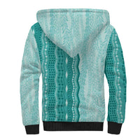 Vintage Teal Hawaiian Traditional Kapa Mix Flowers Lei Sherpa Hoodie LT7 - Polynesian Pride
