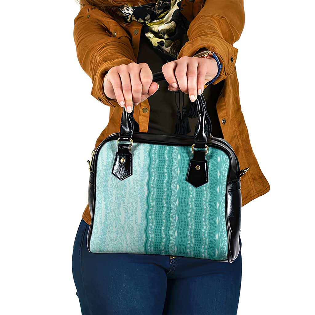 Vintage Teal Hawaiian Traditional Kapa Mix Flowers Lei Shoulder Handbag LT7 One Size Teal - Polynesian Pride