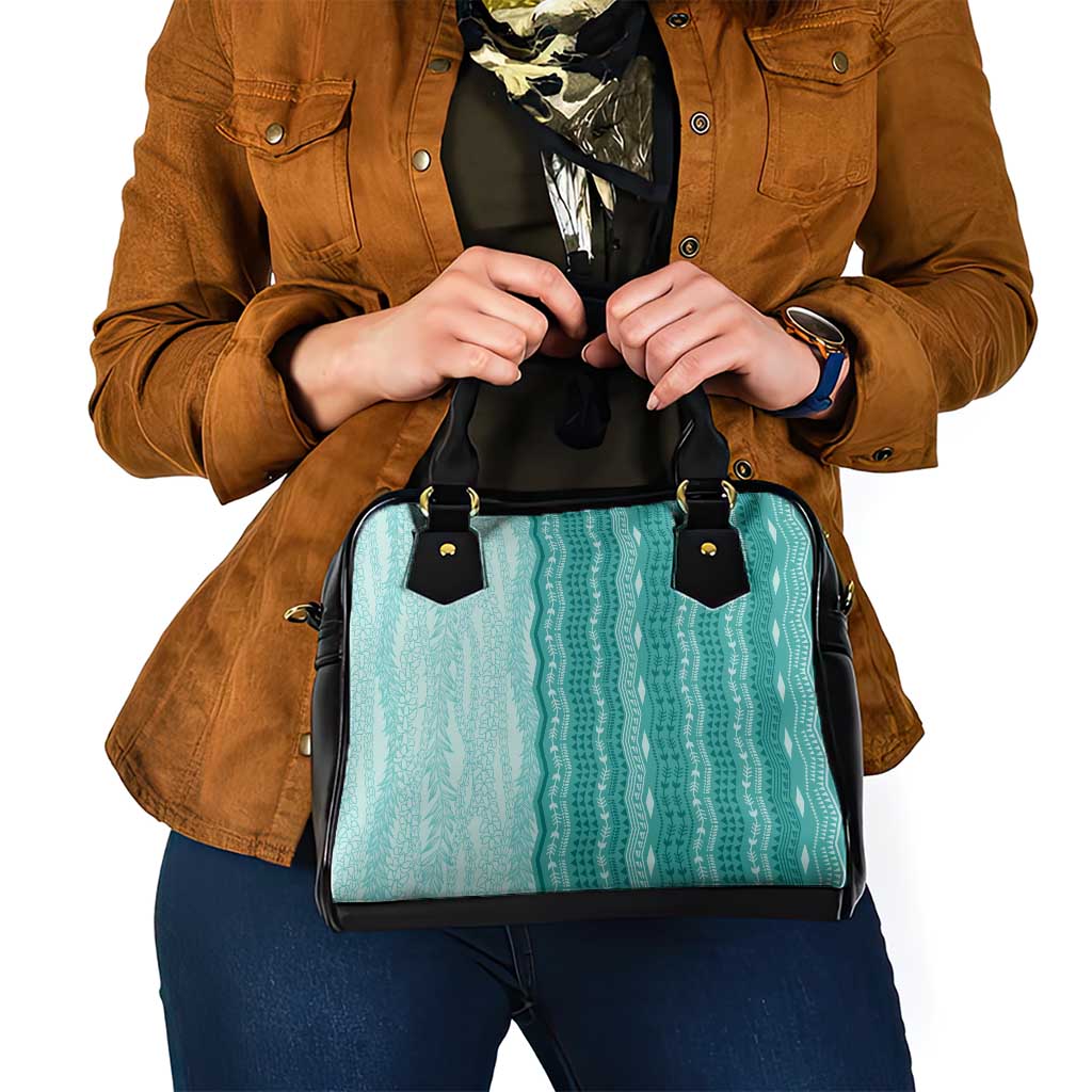 Vintage Teal Hawaiian Traditional Kapa Mix Flowers Lei Shoulder Handbag LT7 - Polynesian Pride