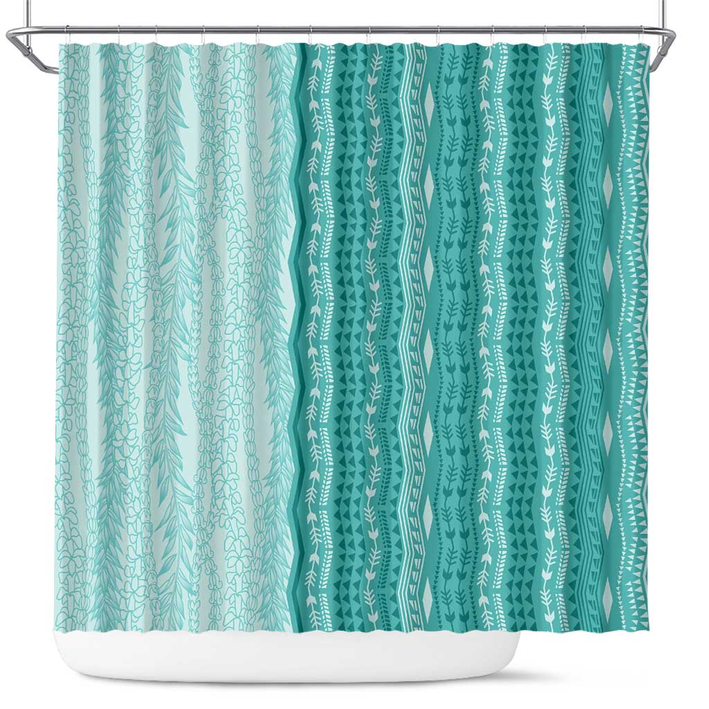 Vintage Teal Hawaiian Traditional Kapa Mix Flowers Lei Shower Curtain