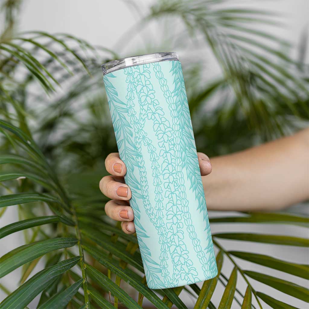 Vintage Teal Hawaiian Traditional Kapa Mix Flowers Lei Skinny Tumbler