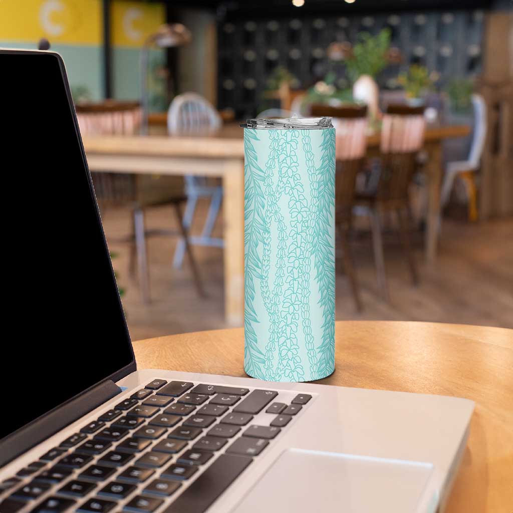 Vintage Teal Hawaiian Traditional Kapa Mix Flowers Lei Skinny Tumbler