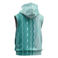 Vintage Teal Hawaiian Traditional Kapa Mix Flowers Lei Sleeveless Hoodie LT7 - Polynesian Pride