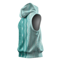 Vintage Teal Hawaiian Traditional Kapa Mix Flowers Lei Sleeveless Hoodie LT7 - Polynesian Pride