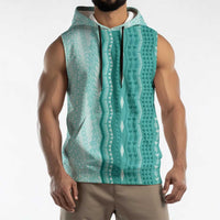 Vintage Teal Hawaiian Traditional Kapa Mix Flowers Lei Sleeveless Hoodie LT7 - Polynesian Pride