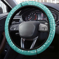 Vintage Teal Hawaiian Traditional Kapa Mix Flowers Lei Steering Wheel Cover