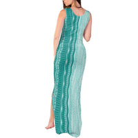 Vintage Teal Hawaiian Traditional Kapa Mix Flowers Lei Tank Maxi Dress LT7 - Polynesian Pride