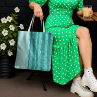 Vintage Teal Hawaiian Traditional Kapa Mix Flowers Lei Tote Bag