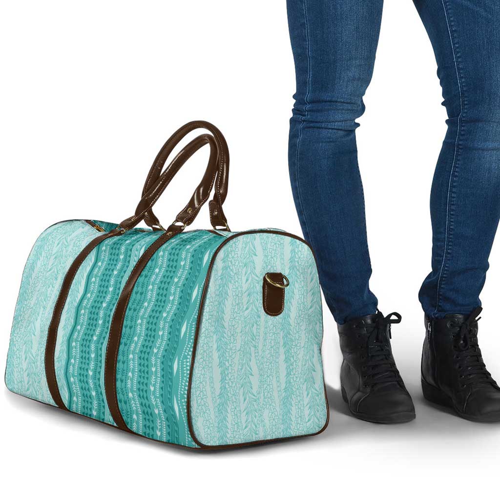 Vintage Teal Hawaiian Traditional Kapa Mix Flowers Lei Travel Bag