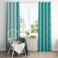 Vintage Teal Hawaiian Traditional Kapa Mix Flowers Lei Window Curtain