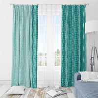 Vintage Teal Hawaiian Traditional Kapa Mix Flowers Lei Window Curtain