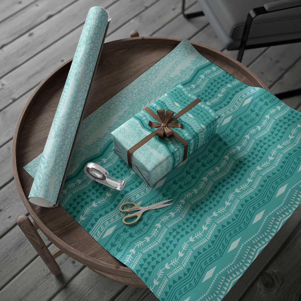 Vintage Teal Hawaiian Traditional Kapa Mix Flowers Lei Wrapping Paper