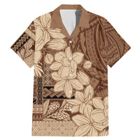 Samoa Women's Day Family Matching Mermaid Dress and Hawaiian Shirt Tiale Flower Mix Siapo Tapa LT7 Dad's Shirt - Short Sleeve Beige - Polynesian Pride