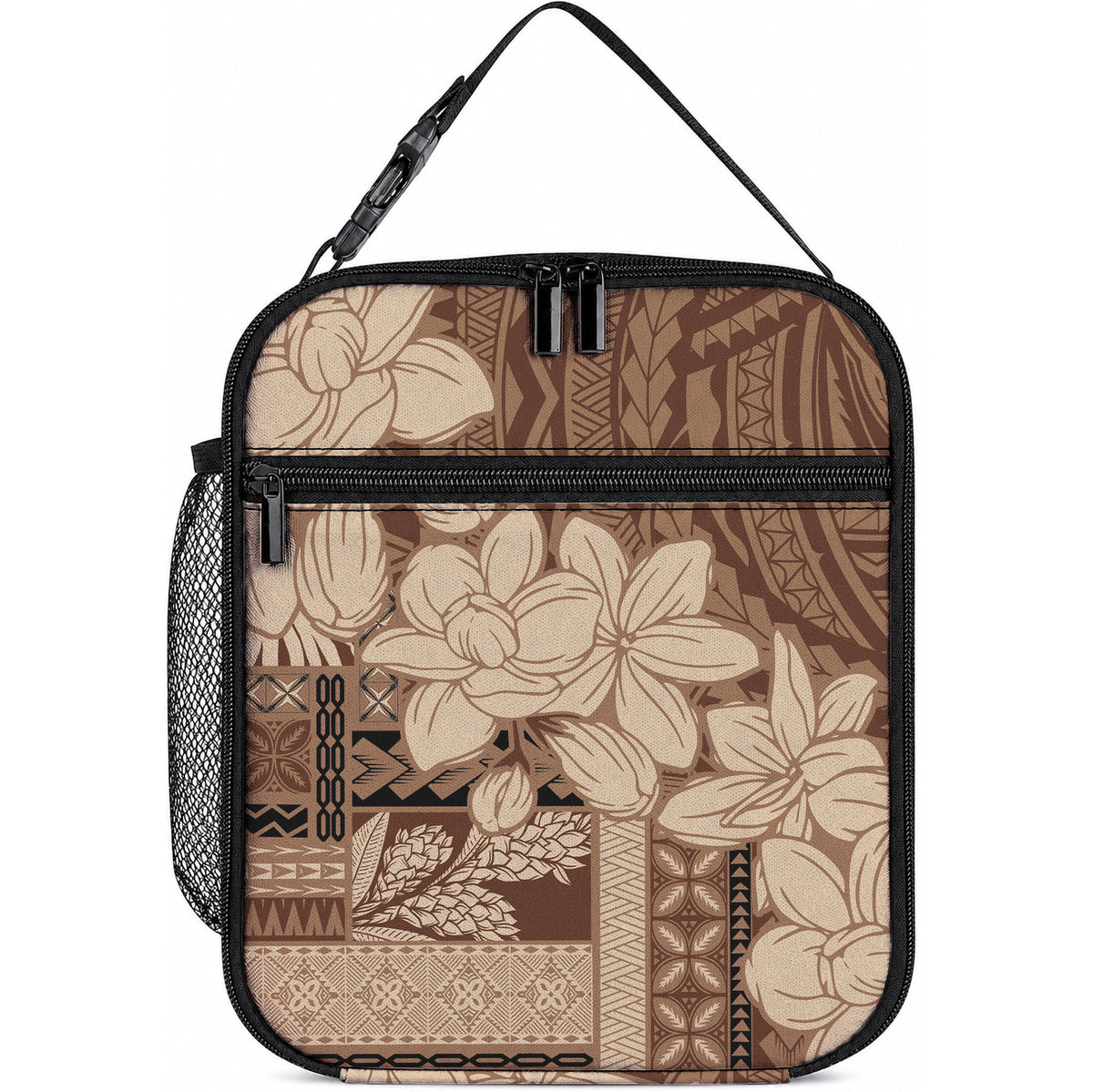 Samoa Women's Day Lunch Bag Tiale Flower Mix Siapo Tapa LT7 10.2 × 8.3 × 4.3 inch Beige - Polynesian Pride