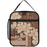 Samoa Women's Day Lunch Bag Tiale Flower Mix Siapo Tapa LT7 10.2 × 8.3 × 4.3 inch Beige - Polynesian Pride