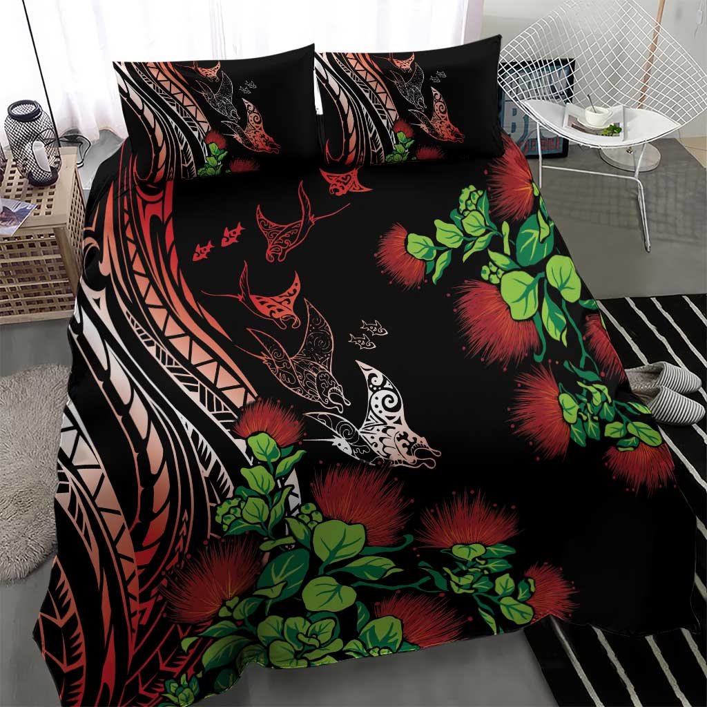 Aloha Hawaii Manta Rays Bedding Set Red Ohia Lehua