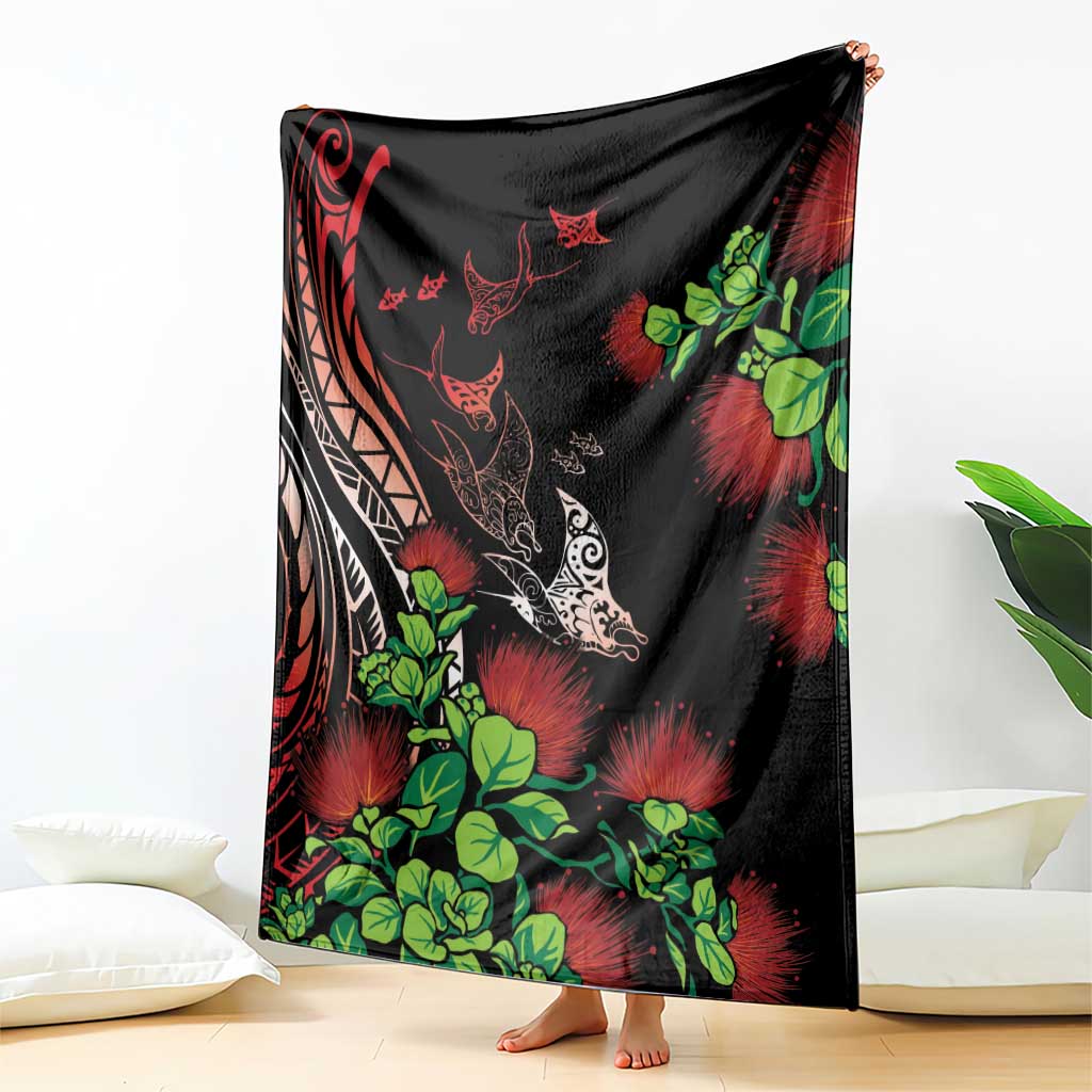 Aloha Hawaii Manta Rays Blanket Red Ohia Lehua
