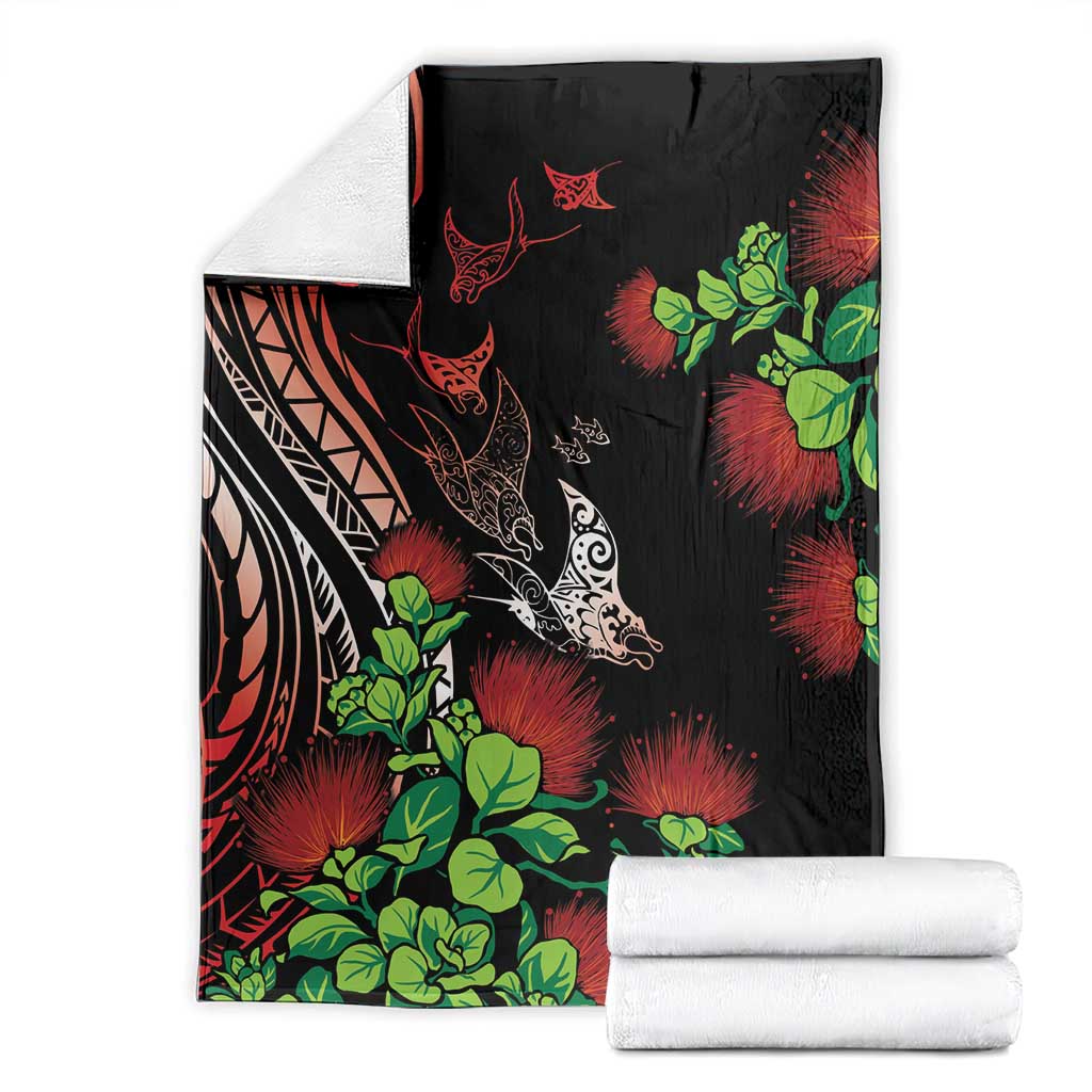 Aloha Hawaii Manta Rays Blanket Red Ohia Lehua