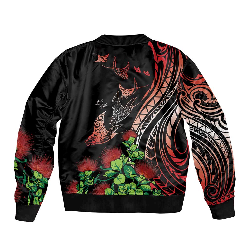 Aloha Hawaii Manta Rays Bomber Jacket Red Ohia Lehua