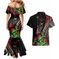 Aloha Hawaii Manta Rays Couples Matching Mermaid Dress and Hawaiian Shirt Red Ohia Lehua
