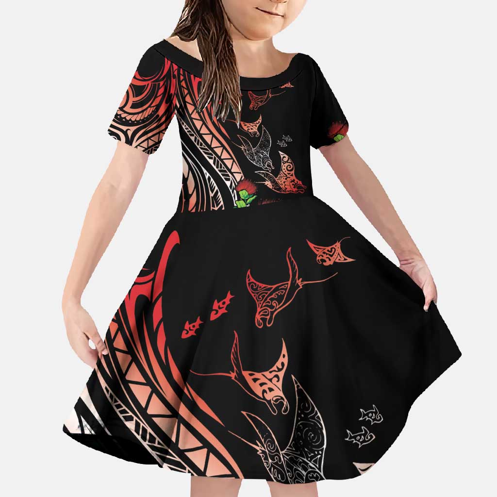 Aloha Hawaii Manta Rays Family Matching Mermaid Dress and Hawaiian Shirt Red Ohia Lehua