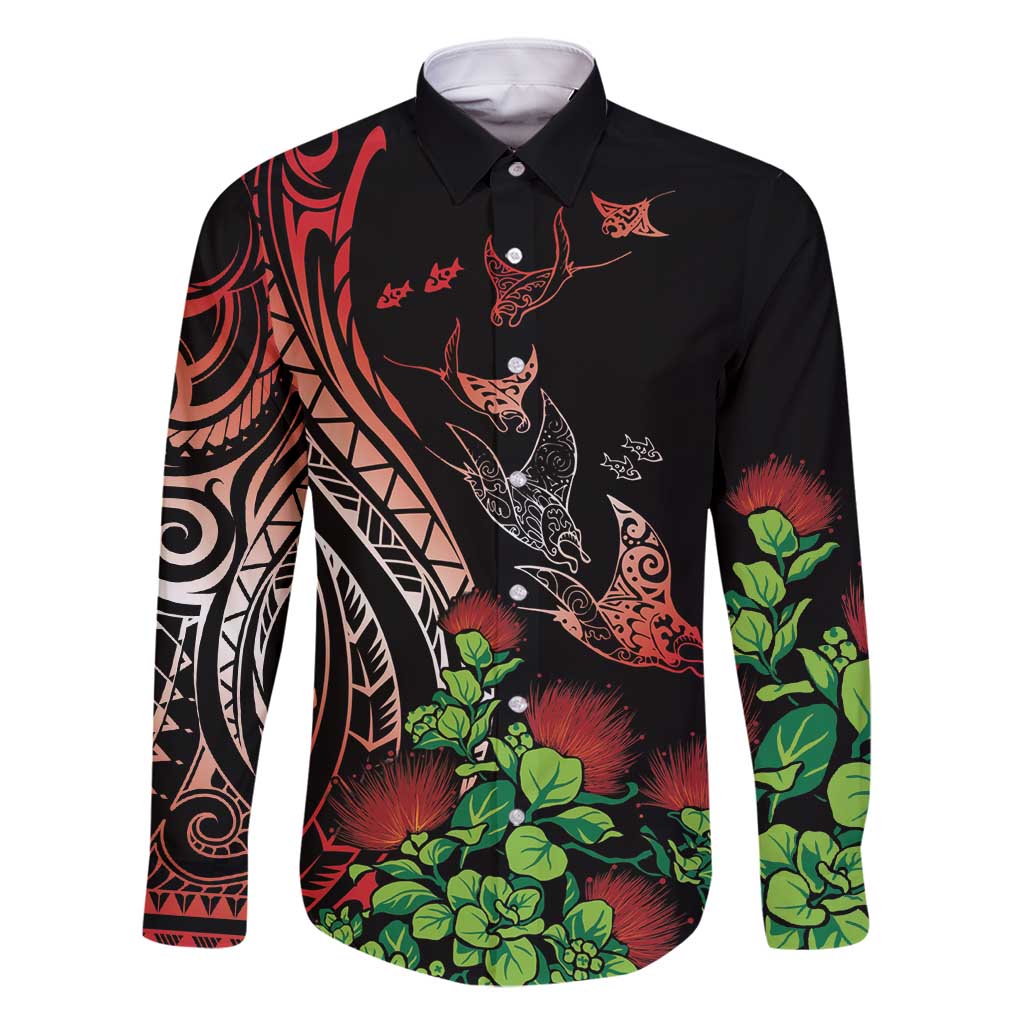 Aloha Hawaii Manta Rays Family Matching Mermaid Dress and Hawaiian Shirt Red Ohia Lehua