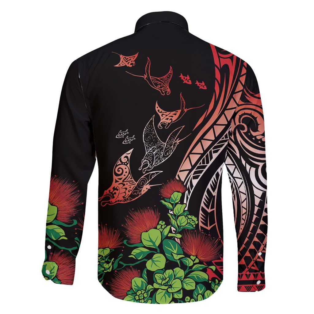 Aloha Hawaii Manta Rays Family Matching Mermaid Dress and Hawaiian Shirt Red Ohia Lehua