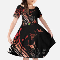 Aloha Hawaii Manta Rays Family Matching Off The Shoulder Long Sleeve Dress and Hawaiian Shirt Red Ohia Lehua
