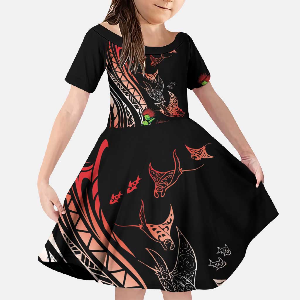 Aloha Hawaii Manta Rays Family Matching Off Shoulder Maxi Dress and Hawaiian Shirt Red Ohia Lehua