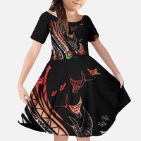 Aloha Hawaii Manta Rays Family Matching Off Shoulder Maxi Dress and Hawaiian Shirt Red Ohia Lehua