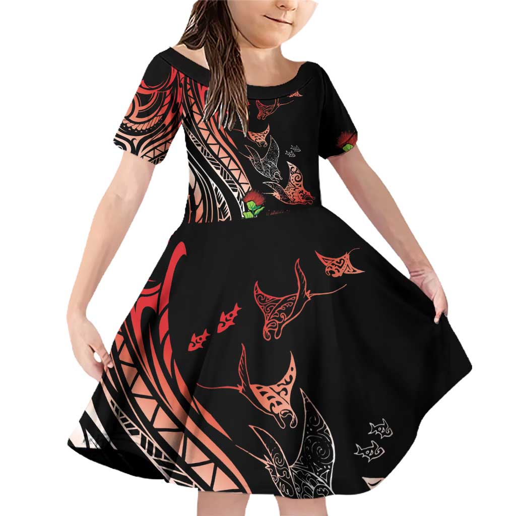 Aloha Hawaii Manta Rays Family Matching Off Shoulder Short Dress and Hawaiian Shirt Red Ohia Lehua