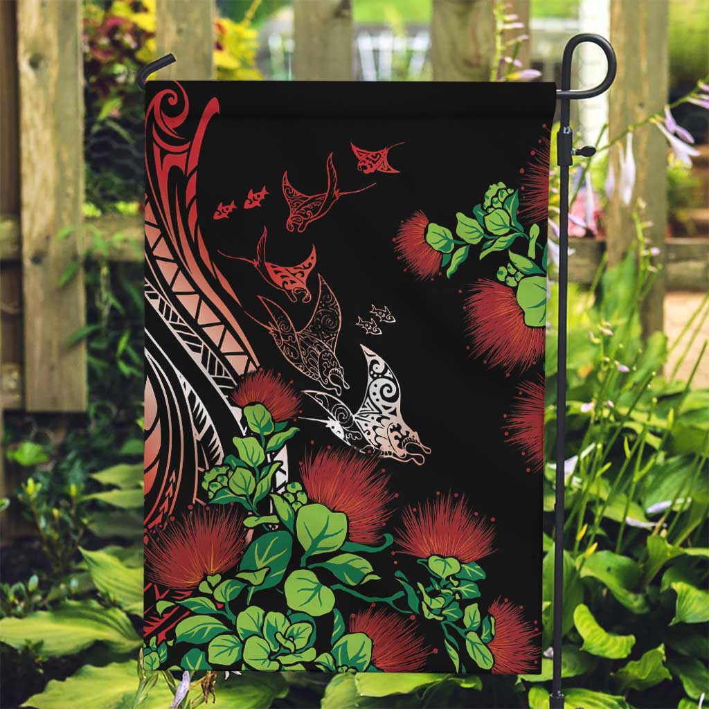 Aloha Hawaii Manta Rays Garden Flag Red Ohia Lehua