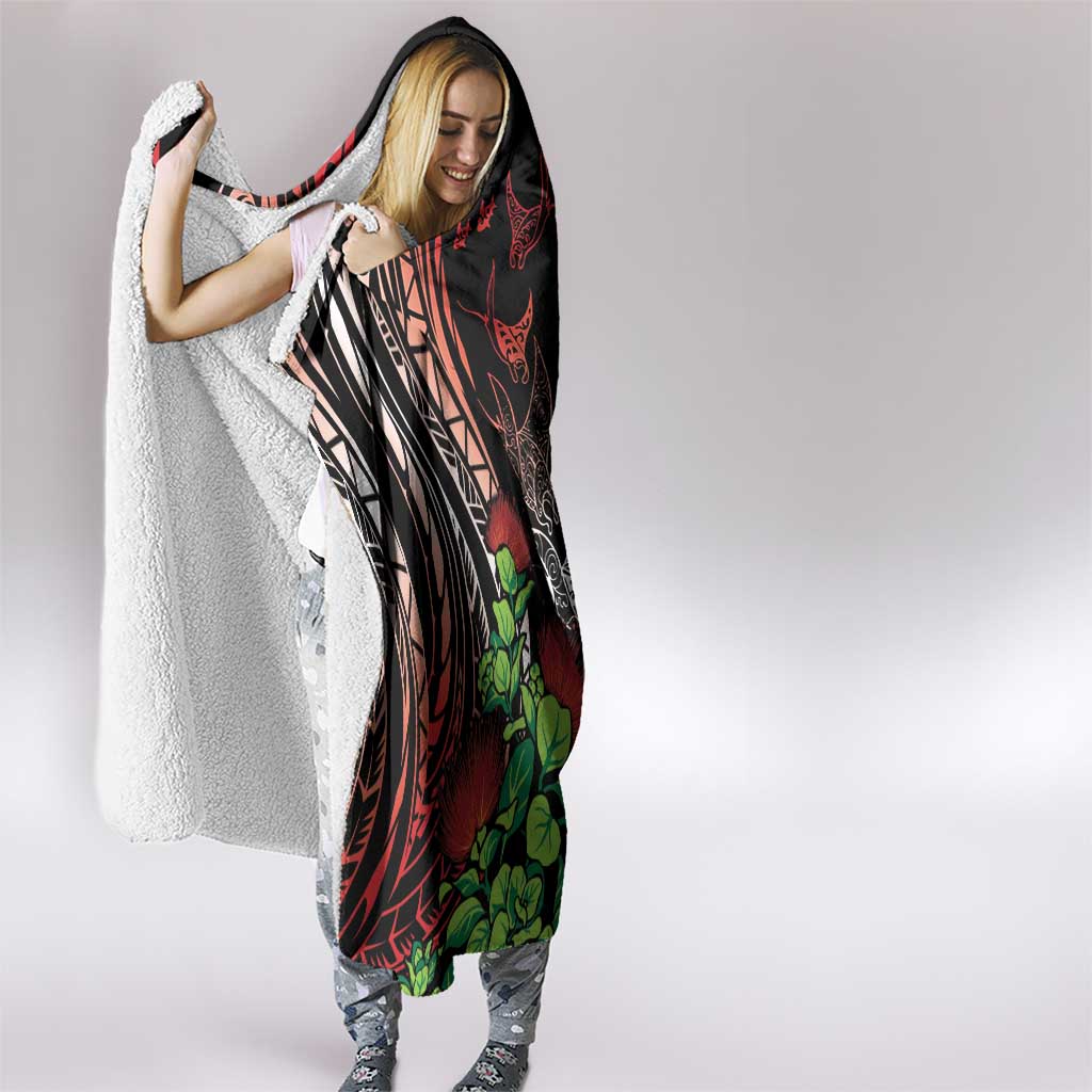 Aloha Hawaii Manta Rays Hooded Blanket Red Ohia Lehua