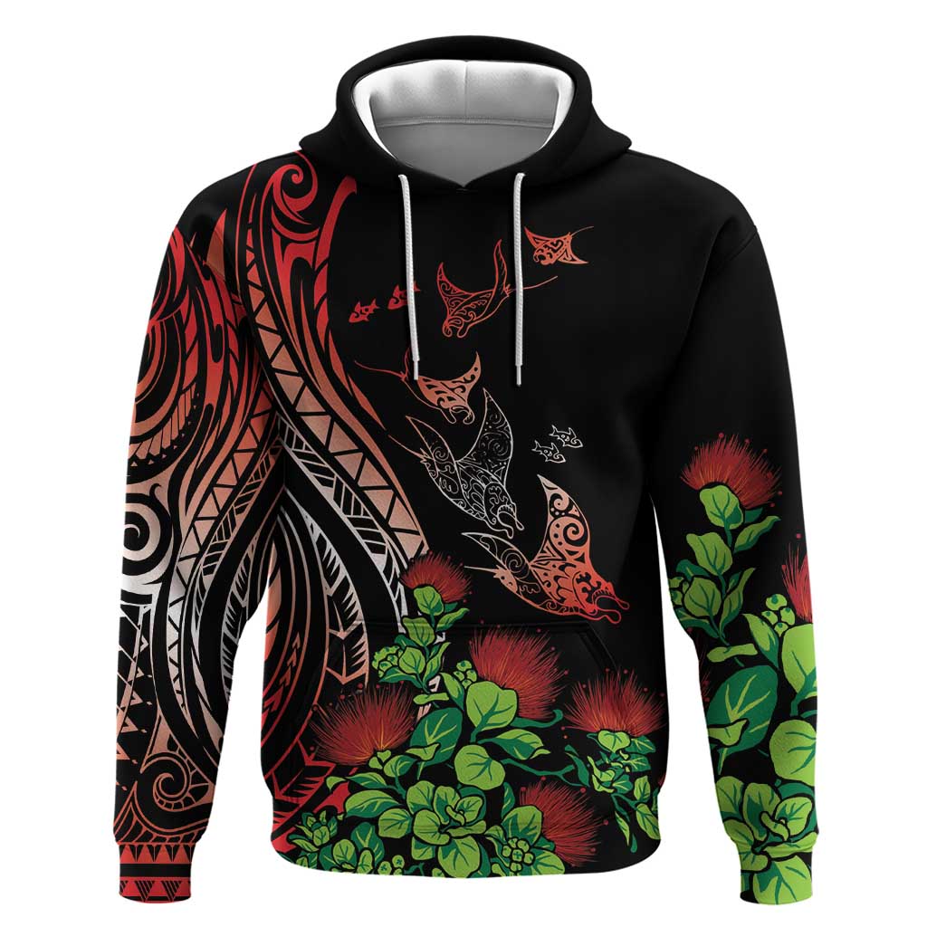 Aloha Hawaii Manta Rays Hoodie Red Ohia Lehua