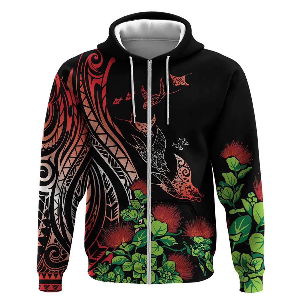 Aloha Hawaii Manta Rays Hoodie Red Ohia Lehua