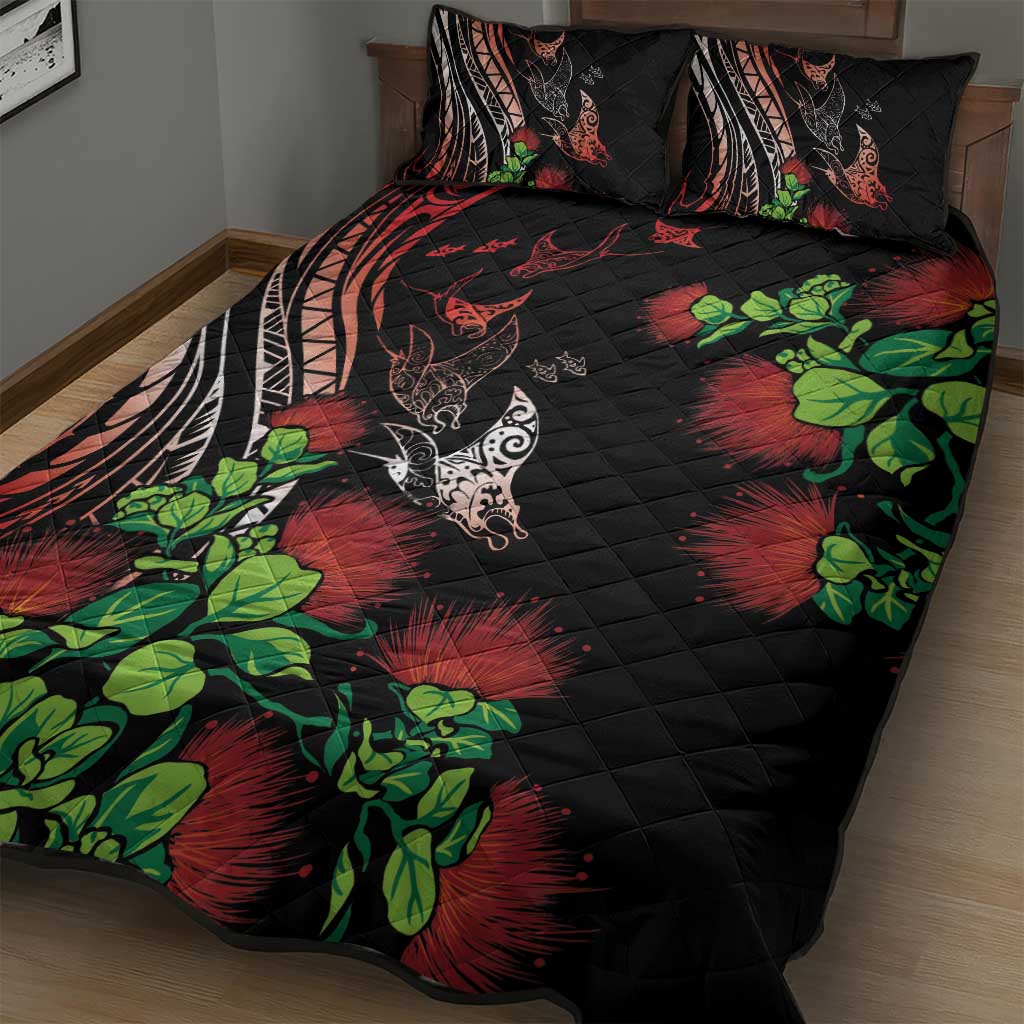 Aloha Hawaii Manta Rays Quilt Bed Set Red Ohia Lehua