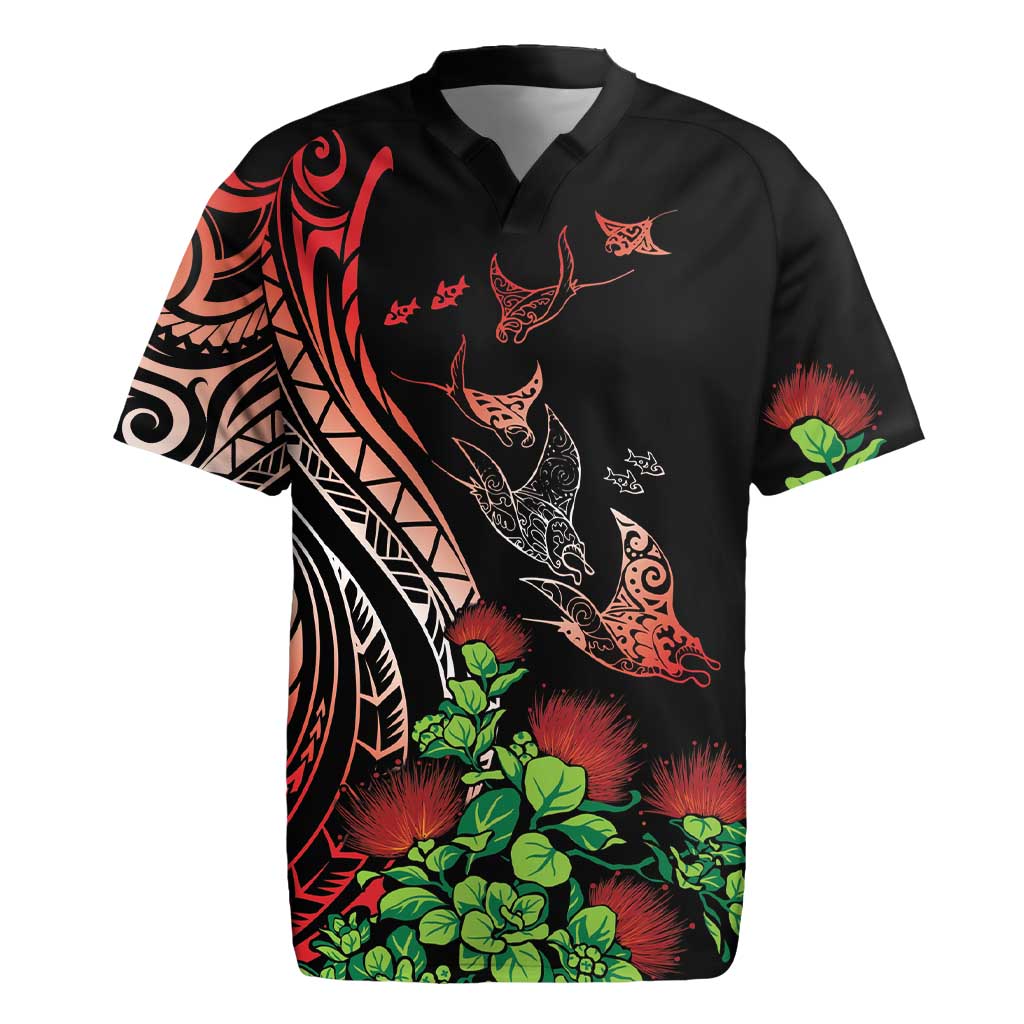 Aloha Hawaii Manta Rays Rugby Jersey Red Ohia Lehua