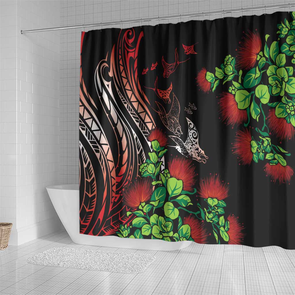 Aloha Hawaii Manta Rays Shower Curtain Red Ohia Lehua