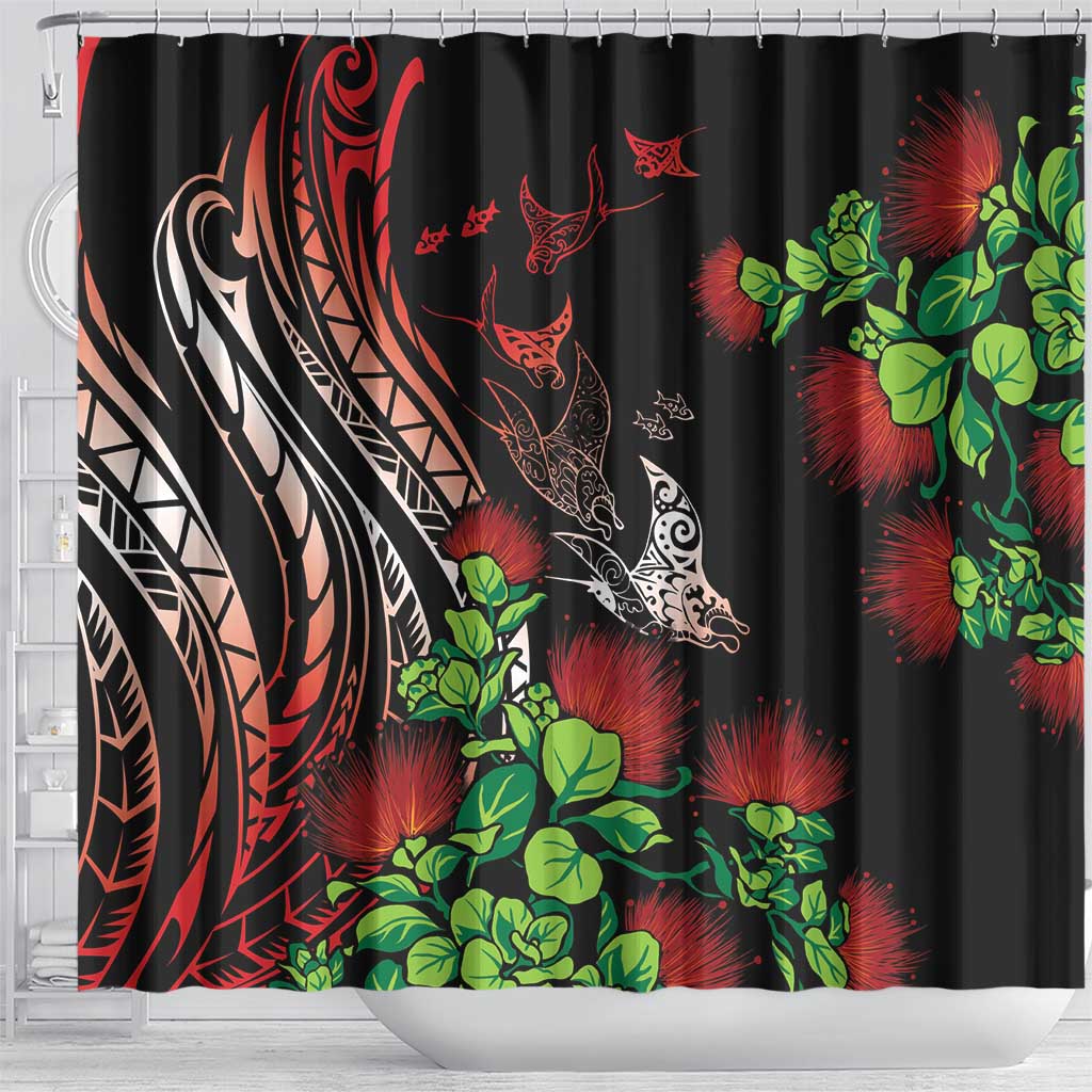 Aloha Hawaii Manta Rays Shower Curtain Red Ohia Lehua