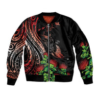 Aloha Hawaii Manta Rays Sleeve Zip Bomber Jacket Red Ohia Lehua