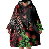 Aloha Hawaii Manta Rays Wearable Blanket Hoodie Red Ohia Lehua