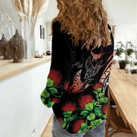 Aloha Hawaii Manta Rays Women Casual Shirt Red Ohia Lehua