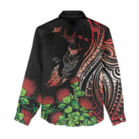Aloha Hawaii Manta Rays Women Casual Shirt Red Ohia Lehua
