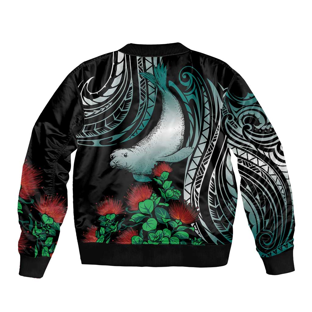 Aloha Hawaii Monk Seal Bomber Jacket Mix Ohia Lehua